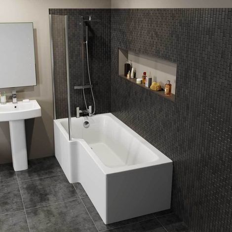1700mm L Shaped LH Shower Bath Glass Screen Front End Panel Acrylic Bathroom (1/5)