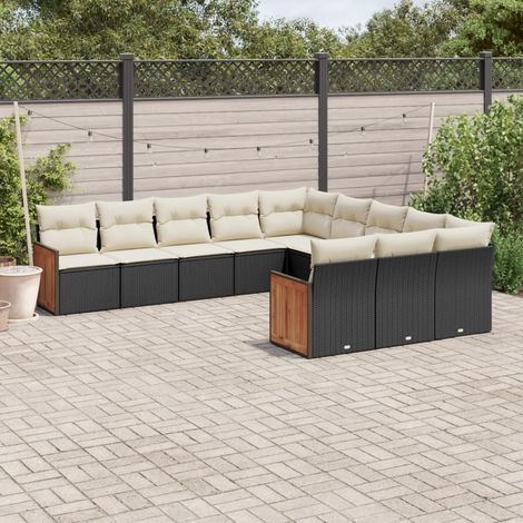 vidaXL Set Divani da Giardino 11 pz con Cuscini in Polyrattan Nero (1/3)