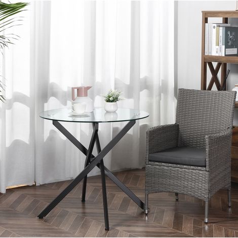 tavolo rotondo 80x80x75 cm vetro temperato metallo nero OKMYHOME (1/4)