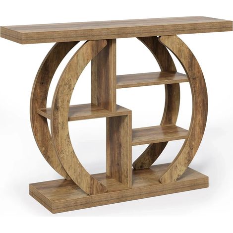 Table console 4 niveaux en bois clair style maison de campagne, meuble d’entrée compact de 108 cm pour salon ou couloir, CHICFURN (1/5)