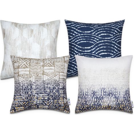 Paco Home Kissenbezüge Deko Wohnzimmer Geometrisch Muster Kissenbezug Sofa Zierkissenbezug 4pcs-Set, Blau-Grau