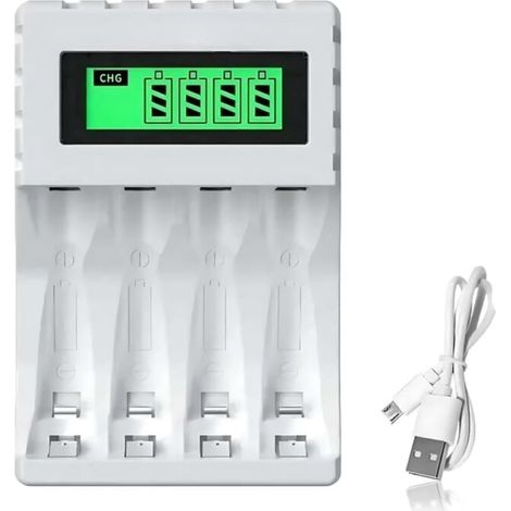 LCD005 Smart-Ladegerät für AA/AAA-Batterien – 4 Ladeplätze – LCD-Display – USB-C/Micro-USB – Schnellladefunktion (1/4)