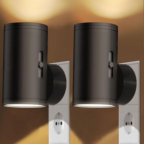 Lot at 2 Veilleuses LED, Veilleuse LED Prise Electrique avec Commande Tactile, Veilleuse Plug and Play pour Cuisine, Couloir, Escalier, Salon, Lumiere Blanc Chaud, Noir