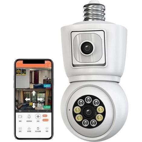 Caméra de sécurité à Domicile Caméra 4K 8MP E27 Ampoule Double Objectif Double écran Suivi Automatique Audio bidirectionnel Couleur Vision Nocturne caméra de sécurité extérieure(4MP No SD Card) (1/5)