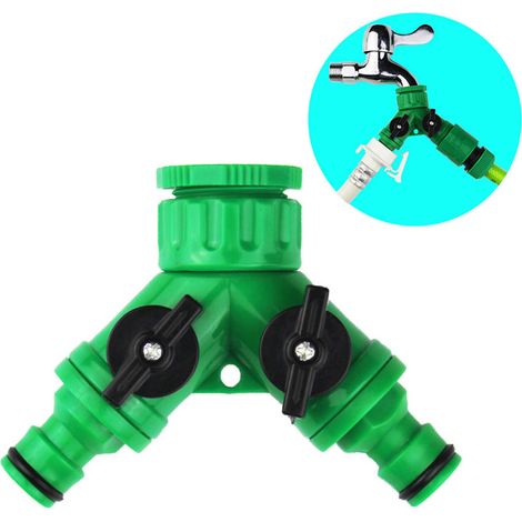 3-Wege-Wasserhahnanschluss 1 Zulauf 2 Abläufe für Waschmaschine und Gartenbewässerung, DN15 DN20 Kunststoffadapter, Doppelwasseranschluss-Set. (1/5)