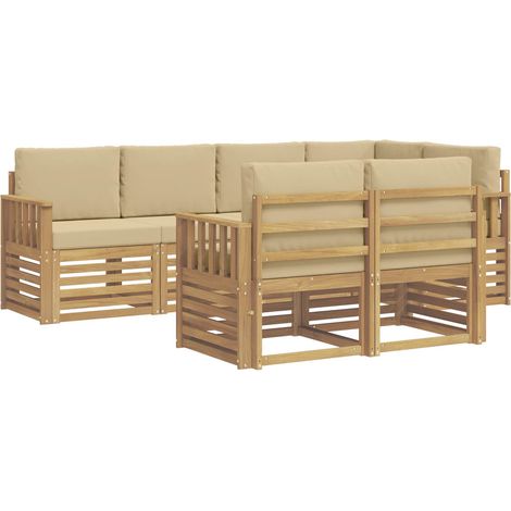 Outdoor-Sofagarnitur 7 pcs Weiß und Beige 247 x 128,5 x 73 cm vidaXL