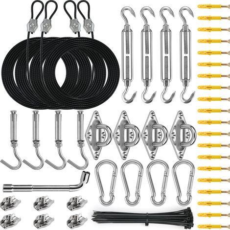 Kit di ferramenta per vela ombreggiante con 4 cavi di prolunga in nylon da 3 m per tenda da sole rettangolare triangolare in acciaio inossidabile 304 per esterni e giardino