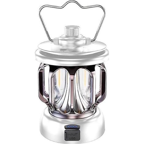 Lanterne rétro rechargeable LED en métal, lampe de table suspendue pour l'intérieur, l'extérieur et le camping (1 pièce) - Blanche (1/5)