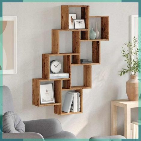 856596 étagère murale en forme de cube vieux bois 90x15x119,5 cm (1/5)