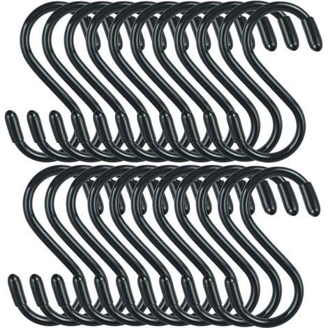 Handtuchhaken - S-Haken zum Aufhängen von Pflanzen / 30 rutschfeste und langlebige S-Haken - Kleine schwarze S-Haken aus gummiertem Stahl zum Aufhängen von Jeans, Pflanzen, Schmuck, Töpfen, Pfannen, T