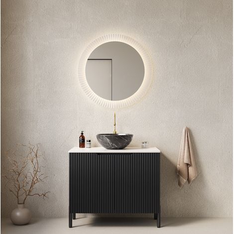 Mobile lavabo freestanding in ceramica, MDF e pietra sinterizzata nero, 76 cm, con 2 ante soft-close (1/4)