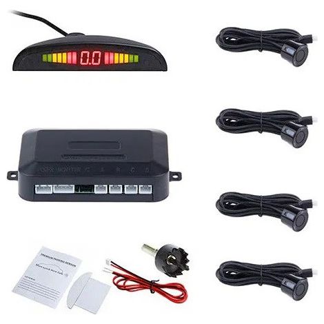 Aide au stationnement ultrasonique avec quatre capteurs et écran LED, couleur noire ou grise