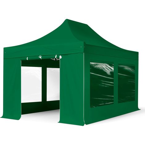 3x4.5m Pop Up Gazebo PROFESSIONAL Aluminium 40 mm, incl. Sidewalls with Panorama Windows, dark green High Performance Polyester approx. 400g/m²