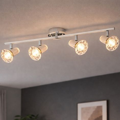 LED Decken Lampe Metall Leuchte Chrom Weiß Kristalle Spot Beweglich Beleuchtung