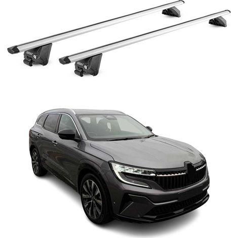 OMAC Barres de toit aluminium certifiées TÜV pour Renault Espace 2023-2026 – Pour rails de toit intégrés – Rainure en T – Charge max 100 kg – 2 antivols Argent (1/5)