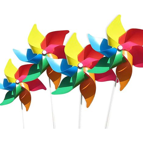Lot de 4 moulins à vent colorés, parfaits comme cadeaux pour enfants ou pour décorer les jardins d'enfants, les jardins et les fêtes. (1/5)