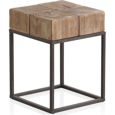 Tabouret bois et métal style industriel finition naturelle - Bois naturel et métal noir (1/2)