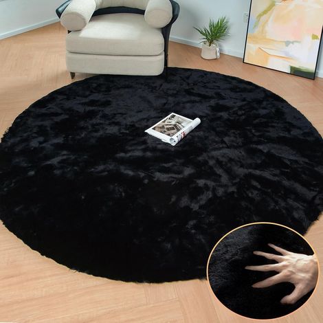 Teppich Fellteppich Kunstfell waschbar 150 cm (Rund) Schwarz (1/5)