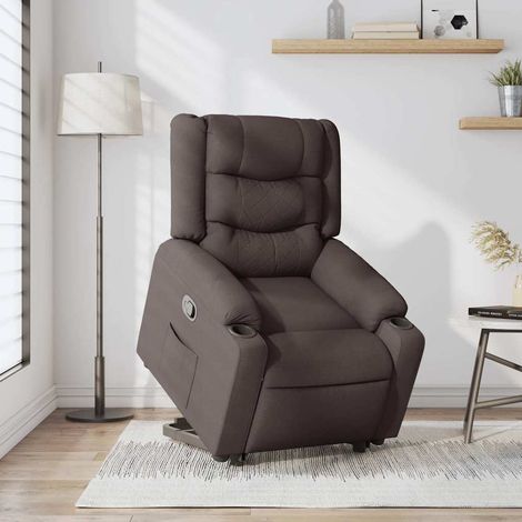 vidaXL Sillón reclinable elevable tela marrón oscuro (1/2)