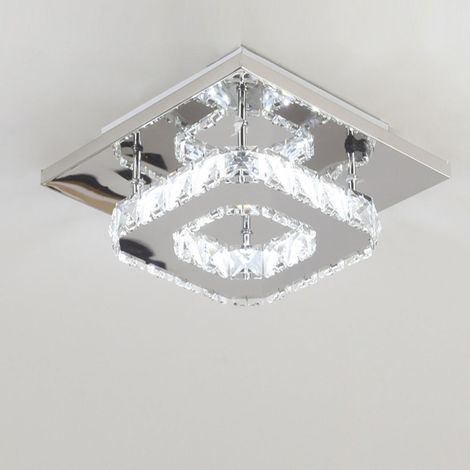 Lampada da Soffitto Quadrata in Cristallo a LED, Luce Bianca Fredda Argento Moderna e Semplice, Utilizzata in Soggiorno e Camera da Letto