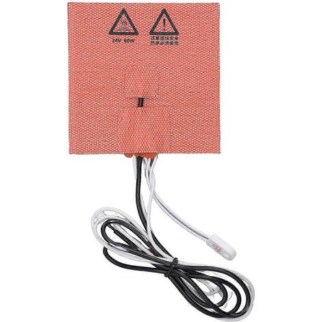 Plaque chauffante silicone 10x10cm, conductivité thermique optimale, flexible, pour imprimante 3D Voron 0 0.1, DC 24V 60W, chauffe-lit résistif, surface adhésive, kit 1 pièce. (1/4)