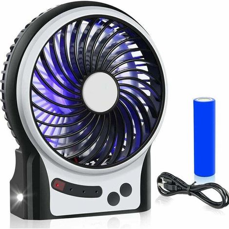 Mini ventilatore da tavolo a 3 velocità, alimentato a batteria ricaricabile con luce LED e batteria da 1800 mAh, silenzioso ventilatore USB portatile per casa, ufficio, viaggi, campeggio, ecc. (1/4)