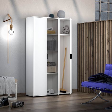 Armadio Multiuso Grande Teolo, Cassetti, 4 Ripiani Made in Italy, 3 Ante, 106.9x180h cm Bianco Lucido (1/5)