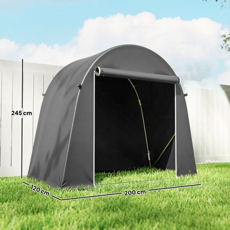 Abri de jardin portable, tente pour vélo, porte enroulable avec fermeture éclair, structure métallique, rangement polyvalent, bâche en plastique, gris foncé