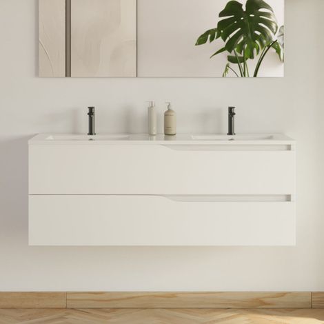Meuble sous vasque seul, 2 tiroirs, 120cm, pour double vasque - blanc mat - LUNA