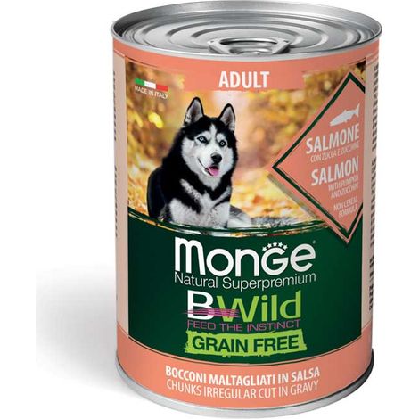 Monge Bwild Dog Adult Grain Free Salmone Zucca e Zucchine - Monge Bwild Dog Adult Grain Free Salmone Zucca e Zucchine - Lattina Da 400 Gr