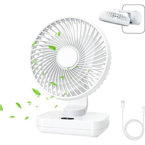Mini-USB-Tischventilator, kleiner wiederaufladbarer Tischventilator mit LCD-Bildschirm, 2500-mAh-Akku, leise, 5 Geschwindigkeitsstufen für Büro, Zuhause, Camping (Schwarz)