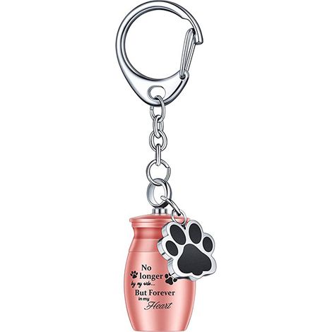 Urne funéraire - Mini pot en faïence avec porte-clés pour cendres d'animal de compagnie, pendentif en forme de patte en guise de souvenir, convient aux cendres et aux poils d'un chat ou d'un chien, po (1/3)