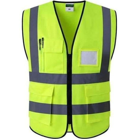 ZF09014-Gilet Jaune Securite, Gilet de Travail de Sécurité Haute Visibilité avec Fermeture éclair et Poches (XXL, Jaune) (1/4)