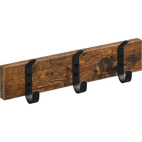 Porte-Manteau mural avec 3 Crochets - Porte-Manteau mural compact en Bois - Style industriel - Vintage Marron et Noir (1/5)