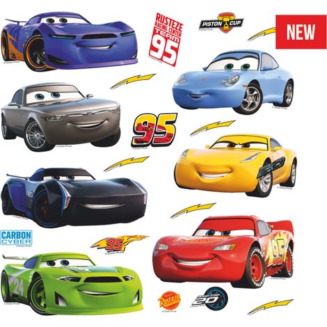 sticker mural Cars bleu, rouge, jaune et vert  - Disney
