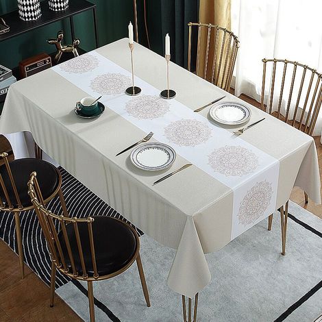 Nappe Rectangulaire 140x90 Toile Cirée Imperméable Linge de Table Nappe Anti Tache Toile Cirée Rétro Fleurs PVC Nappe Enduite Lavable pour Table à Manger Salle a Manger Cuisine Jardin Beige (1/5)