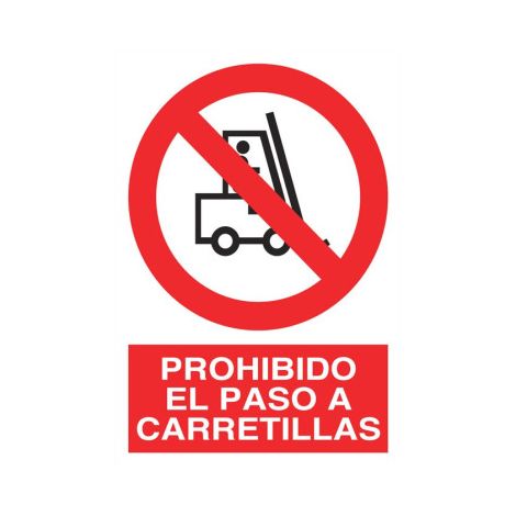 Señal de Prohibido el paso a carretillas (texto y pictograma)                                                   Poliestireno       210X148