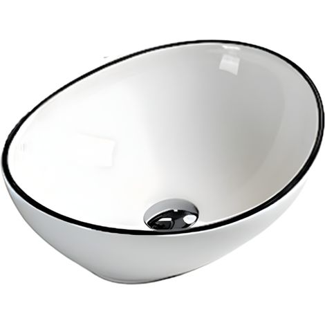Vasque à poser arrondie -40 x 33 cm -Blanc brillant liseré noir -VERA (1/4)
