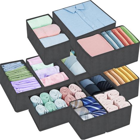 12Pcs Boite Organisateur Tiroir, Gris Organisateur Tiroir Vetement, Boite Rangement Vetement Tissu Non-Tissé, Pliable Boite de Rangement Tiroir pour Soutiens-Gorge, Sous-Vêtements, Chaussettes (1/5)