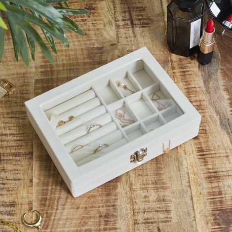 Boîte à Bijoux - HOME DECO FACTORY - Feutrine - Transparent - Blanc (1/5)
