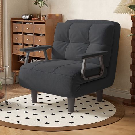 Fabulcozy Chauffeuse Canapé-lit Fauteuil Convertible 1 Place - Grand Confort Démontable avec Coussin, Accoudoirs Métal et Pieds (Gris)