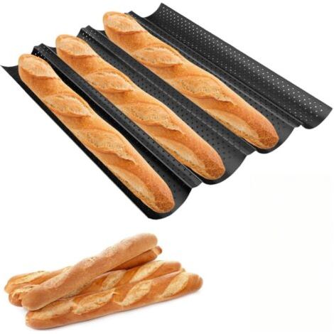 Bandeja para hornear pan, molde para baguettes, apta para horno, hornea 4 baguettes - Crezuo