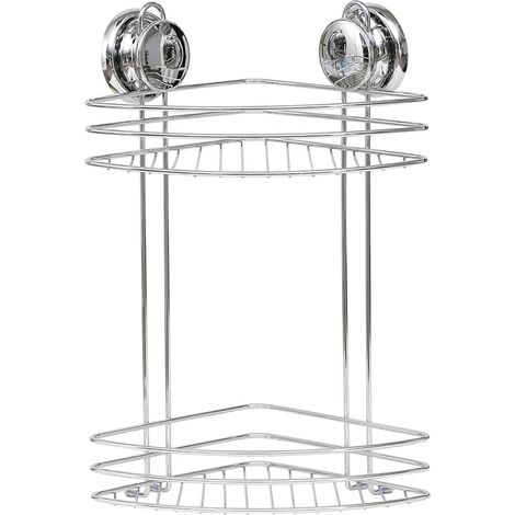 Étagère d'angle 2 niveaux en métal sur ventouses - TENDANCE (1/2)