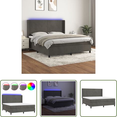 Matelas LED -  Sommier à lattes de lit matelas et LED Gris foncé 160x200 cm (1/5)