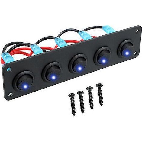 Panneau de commande 24 V/12 V à 7 boutons avec interrupteur à bascule pour feux de voiture, disjoncteur, voltmètre et chargeur USB. Accessoires pour bateau, camion, remorque, caravane. (1/5)