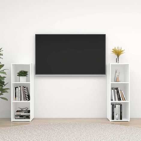 vidaXL Muebles de salón 2 piezas madera ingeniería blanco 107x35x37 cm (1/5)