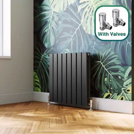 ELEGANT 600 x 600 mm Anthracite Vertical Column Radiator Double Flat Panel Designer Bathroom Radiator + Angled Radiator Valve (1/5)