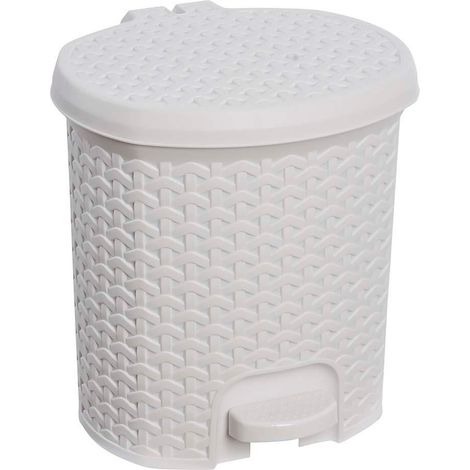 Poubelle à usage multiple / corbeille à papier, avec couvercle, design en rotin, capacité 5,5L, dimensions 22,5x24x26, couleur blanc nordique