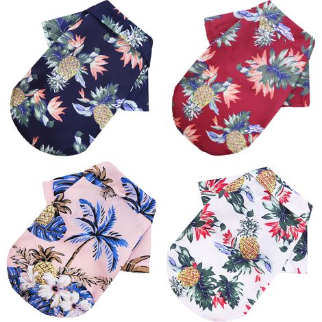Chemise Pour Chien - Imprimé Floral Hawaïen - Vêtement D'été Respirant En Mousseline - Lot De 4 Pièces (1/5)