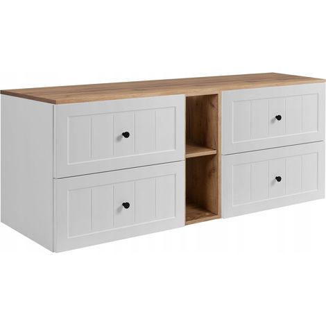 Waschtischunterschrank GUSTO - 140 cm - Weiß und Eiche - Elegantes Design - Soft Close (1/5)